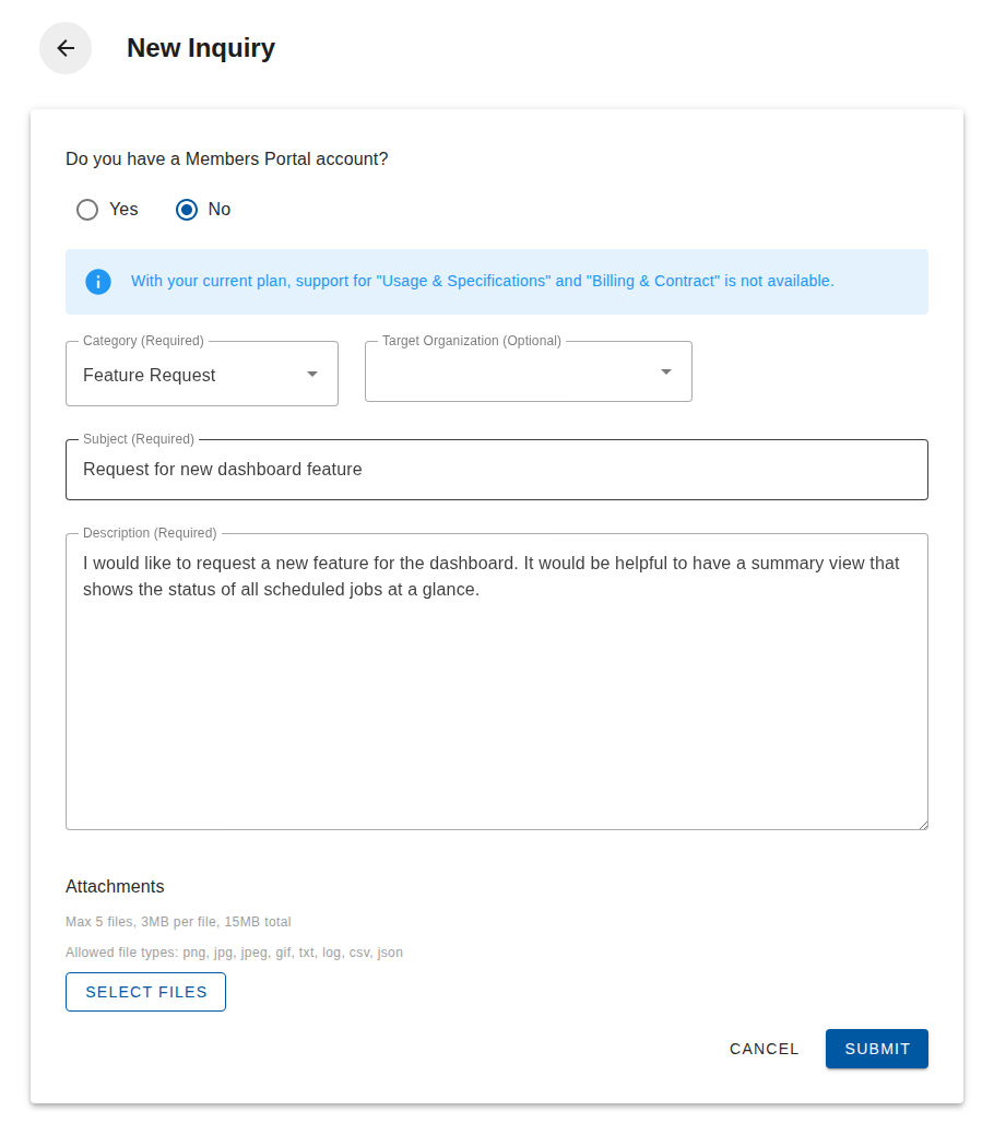 Inquiry form